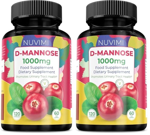 Image of D Mannose 120 Capsules - 1000 mg per Dose - Dietary Supplement Helps Promote Urinary Tract Health - Natural Vegan UTI Defense (Pack of 2)