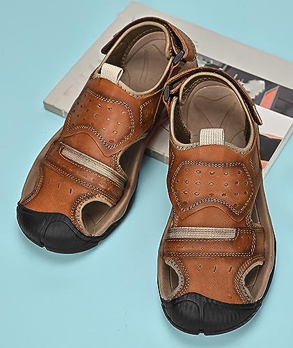 Men's Closed Toe Sandals Leather Hiking Sandals Outdoor Walking Sports Fisherman Sandals4