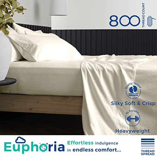 100% Cotton Short Queen Size Sheet Set - 4 Pc Set - Hotel Luxury Bed Sheets - Deep Pocket - Easy Fit - Breathable & Cooling Sheets - Comfy - 800 Tc Sateen Weave Ivory Bedsheets - Short Queens Sheets #TOP1