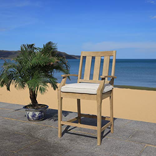 Safavieh Couture Patio Collection San Salvador Natural And White 25-Inch Bar Stool (Set Of 2) #TOP3
