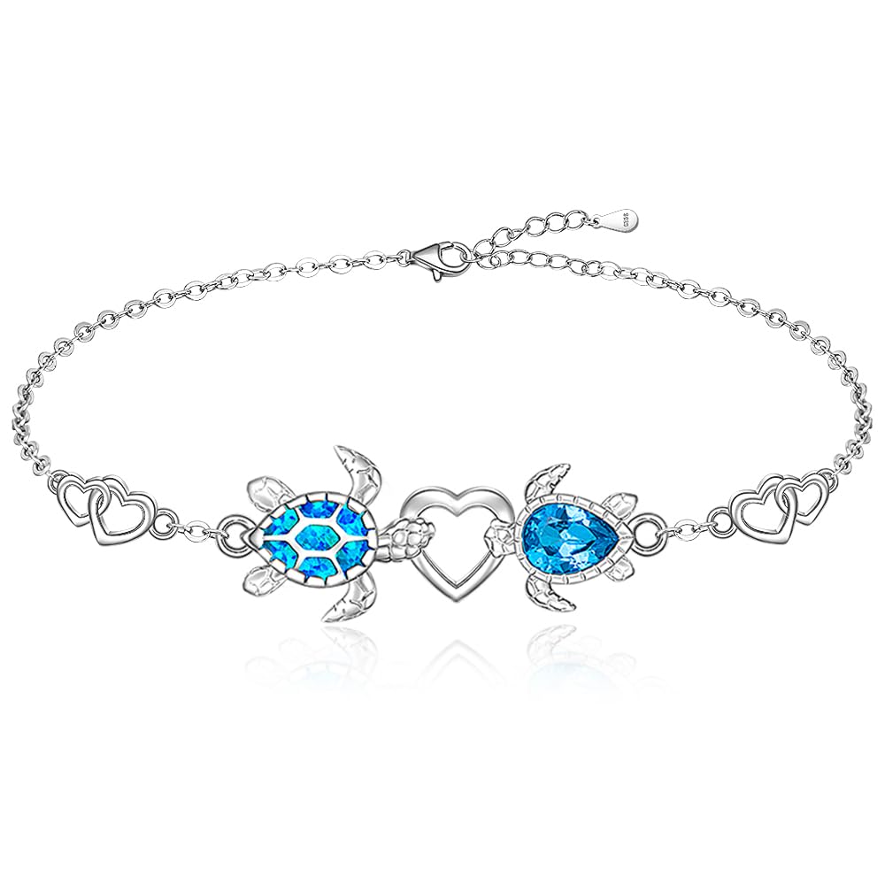 Fenthring Blue Opal Sea Turtle Bracelet for Women Sea Turtle Gifts Sterling Silver Summer Beach Ocean Mother Daughter Christmas Gifts for Women