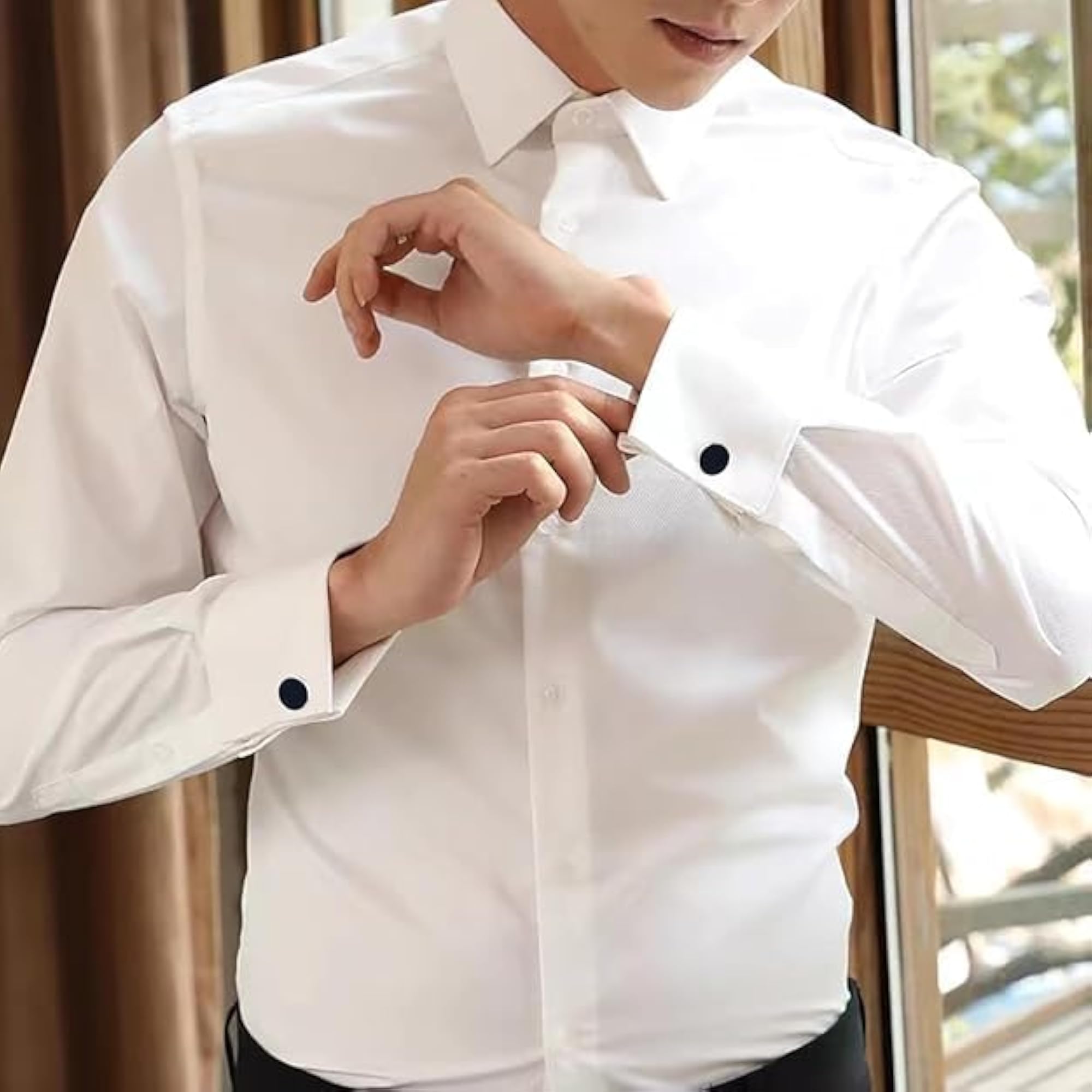 Cuff Links for Men, Black Round Plain Sleeve Link