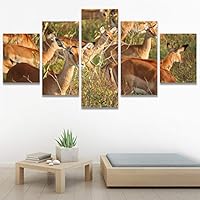 SIGNWIN 5 Panel Canvas Wall Art Animals Expressionism Group Modern Artwork for Home Decorations Ready to Hang - 60