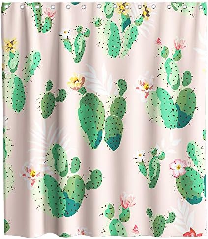Lifeasy Green Plant Shower Curtain Cartoon Tropical Monstera Cactus Theme Pink Fabric Bath Curtains Design Bathroom Accessories with Hooks Waterproof Washable 72 x 72 inches