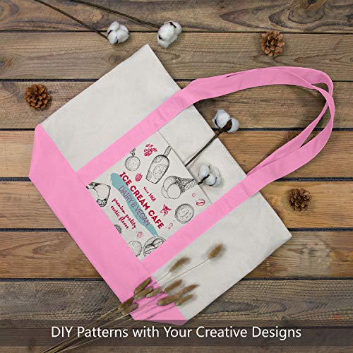 Image of TOPDesign 1-Pack Canvas Tote Bag with an External Pocket, Reusable Grocery Shopping Bag, Top Zipper Closure, Daily Essentials (Pink /Natural)