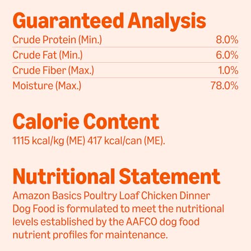 Image of Amazon Basics Wet Dog Food, Poultry Loaf, Chicken Dinner, Made with Real Chicken, 13.2 oz can (Pack of 12)