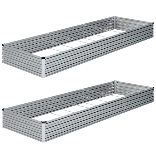 ZUNUDA 10×3×1FT(2PCS) Galvanized Raised Garden Bed Kit, Metal Planter Boxes,Large Outdoor Planters Garden for Planting Vegetables,Flowers,Herbs -Silver