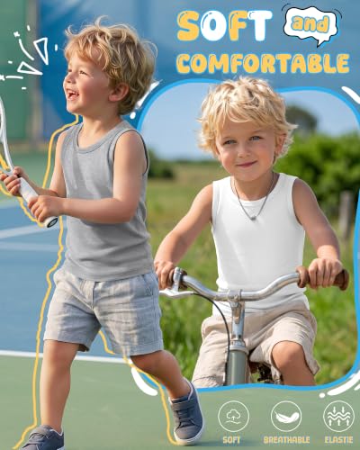 Image of Yooo's Vivi 3 Pack Toddler Boys Tank Tops | Toddler Boys Undershirts, 18M-5T, Sleeveless Muscle Shirt, Kids Athletic Tops, Crewneck, Summer, Loose, Basic, Sport, Play