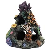 PINVNBY Coral Aquarium Decoration (Size: 6.3 x 4.7 x 4.7 inches) Small Fish Tank Decorations Resin Rock Mountain Cave Ornaments Betta Fish Hideout House for Beta Sleep Rest Hide Play Breed