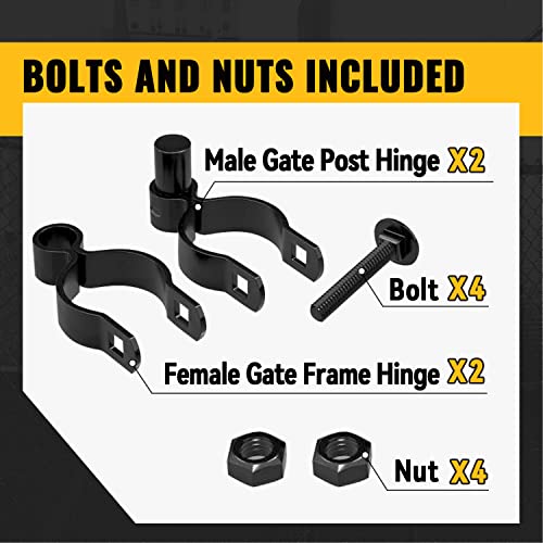1-3/8" Black Gate Post Hinge Kit, Vivida Chain Link Gate Hinge Kit Include Female Gate Frame Hinge(2 Pcs), Male Gate Post Hinge(2 Pcs), Black Powder Coated, Bolts & Nuts Included #TOP4