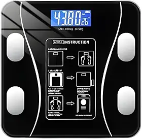 Balança Digital Bioimpedância Bluetooth Com App Inteligente 12 Estatísiticas Corporais iOS Android Para IMC Gordura Corporal Massa Muscular Massa Óssea Taxa Metabólica Metabolismo Vidro Temperado LED