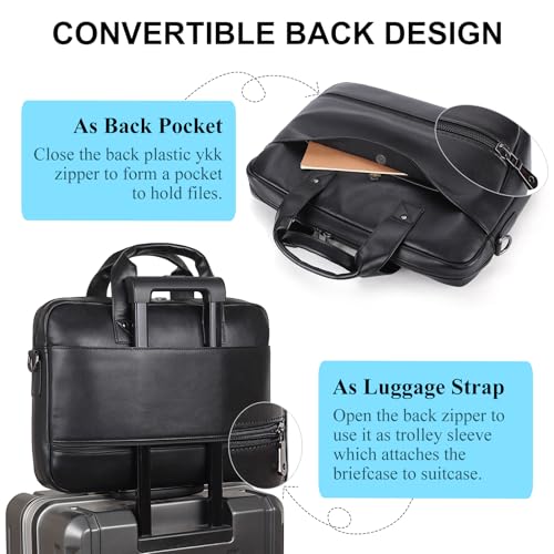 Masa Kawa Mens Leather Slim Briefcase for 16" Laptop Black Waterproof Crossbody Shoulder Messenger Computer Bag for Business Travel Office Work4