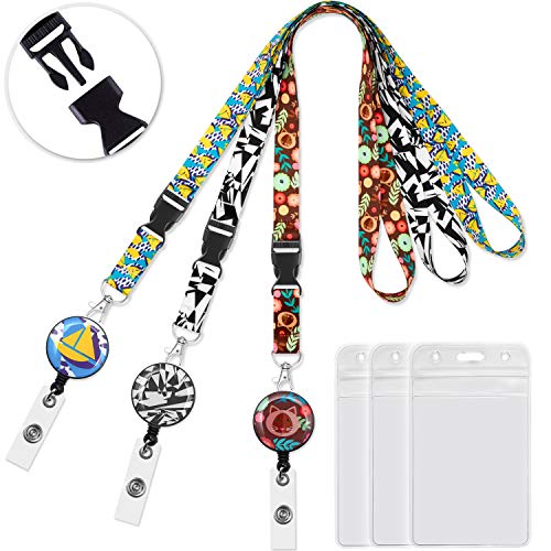 3 Pack Lanyard Retractable Reel Clip Badge Holder Vertical Carabiner reels with Id Card Badge Holders Black&White Color lanrards,cat, Sailboat Pattern Lanyard Width 0.79 inches(2cm)