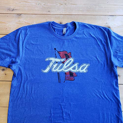 University-of-Tulsa-Apparel-Golden-Hurricane-Shirt-Super-Soft-Short-Sleeve-Heather-Blue-UT-Tshirt-Tulsa-Flags-Logo-Medium