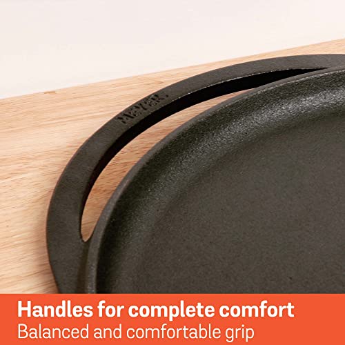 Image of Meyer Pre-Seasoned Cast Iron Flat Dosa /Roti /Chapati Tawa Pan with 2 Side Handle, Dosa Kallu, Iron Tawa Big Size | Gas and Induction Compatible | 30cm, Black