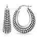 LeCalla 925 Sterling Silver Caviar Hoop Earrings Medium Oval Antique Oxidized Lightweight Click-Top Beaded Hoops for Women - 27MM