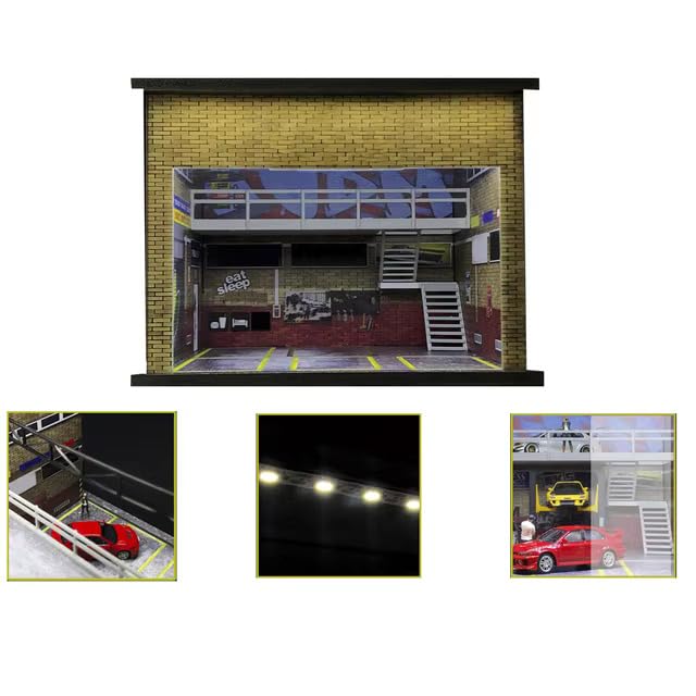 1:64 GFANS Model Car Diorama Garage Shops with LED Lighting Dealership Model Car Toy (Garage 5) — image 1