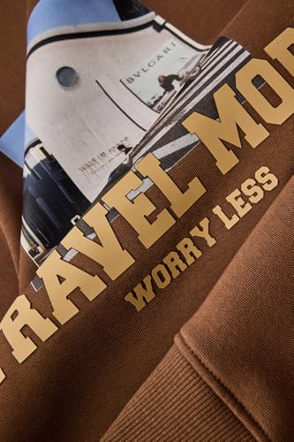 Image of SNITCH Men's Sweatshirt | Travel Graphic Print Crew Neck Full Sleeve Pullover | Premium Cotton Blend Oversized Fit Winter & Casual Wear for Men