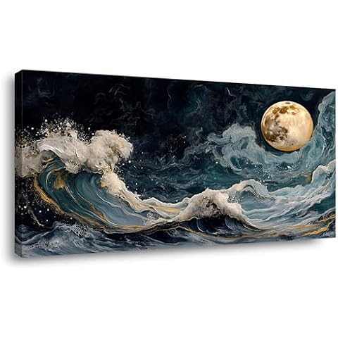 Wall Art Abstract Moon Canvas Painting Beautiful Planetary Wall Decor Artwork for Living Room Bedroom Dining Room Home Office Decor 20"x40" (50cmx100cm) Cover