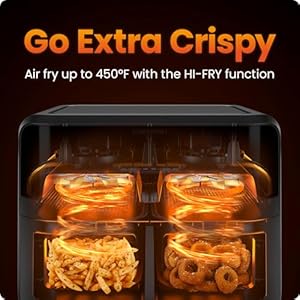 CHEFMAN 6 Quart Dual Basket Air Fryer Oven with Easy View Windows, Sync Finish, Hi-Fry, Auto Shutoff, 2 Independent 3Qt Nonstick Dishwasher Safe Frying Baskets, Digital Double Air Fryer - Black CHEFMAN 6 Quart Dual Basket Air Fryer Oven with Easy View Windows Sync Finish Hi Fry Auto Shutoff 2 Independent 3Qt Nonstick Dishwasher Safe Frying Baskets Digital Double Air Fryer Black