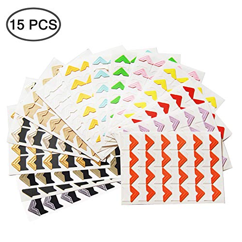 15 Sheets Photo Mounting Corners, Finegood Self Adhesive Paper Picture Sticker For Diy Scrapbook Album Diary Personal Organizer Notebook - 14 Colors #TOP1