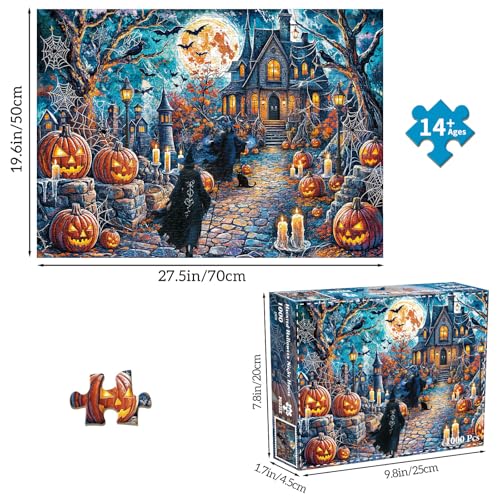 TangMosaic Puzzles for Adults 1000 Pieces, Haunted Halloween Night House Jigsaw Puzzles, Fun Horror Challenging Puzzle, Halloween Puzzles Gift, Home Decoration Puzzle, Interlock Perfectly No Dust - Thumbnail 3