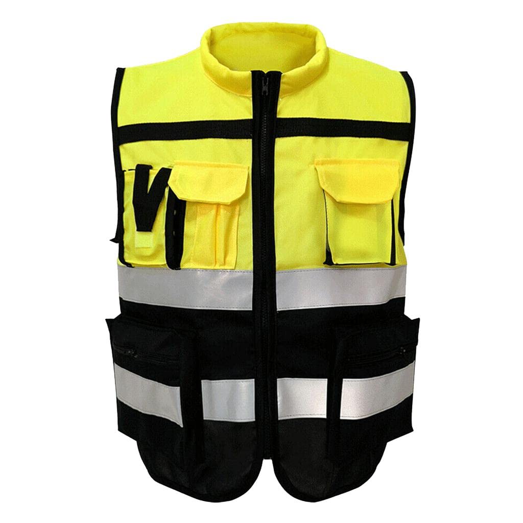 Milageto Unisex Safety Reflective Vest Workwear Schutzkleidung für Den Verkehr Warnung - Gelb Schwarz, XXL 180