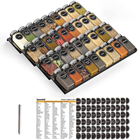 SpaceAid Spice Drawer Organizer with 36 Spice Jars, 386 Spice Lab...