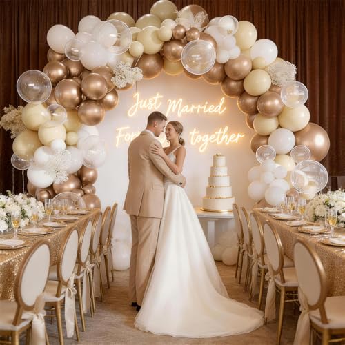 Image of Champagne Gold White Balloons, 60PCS Neutral Boho Bride To Be Party Balloon