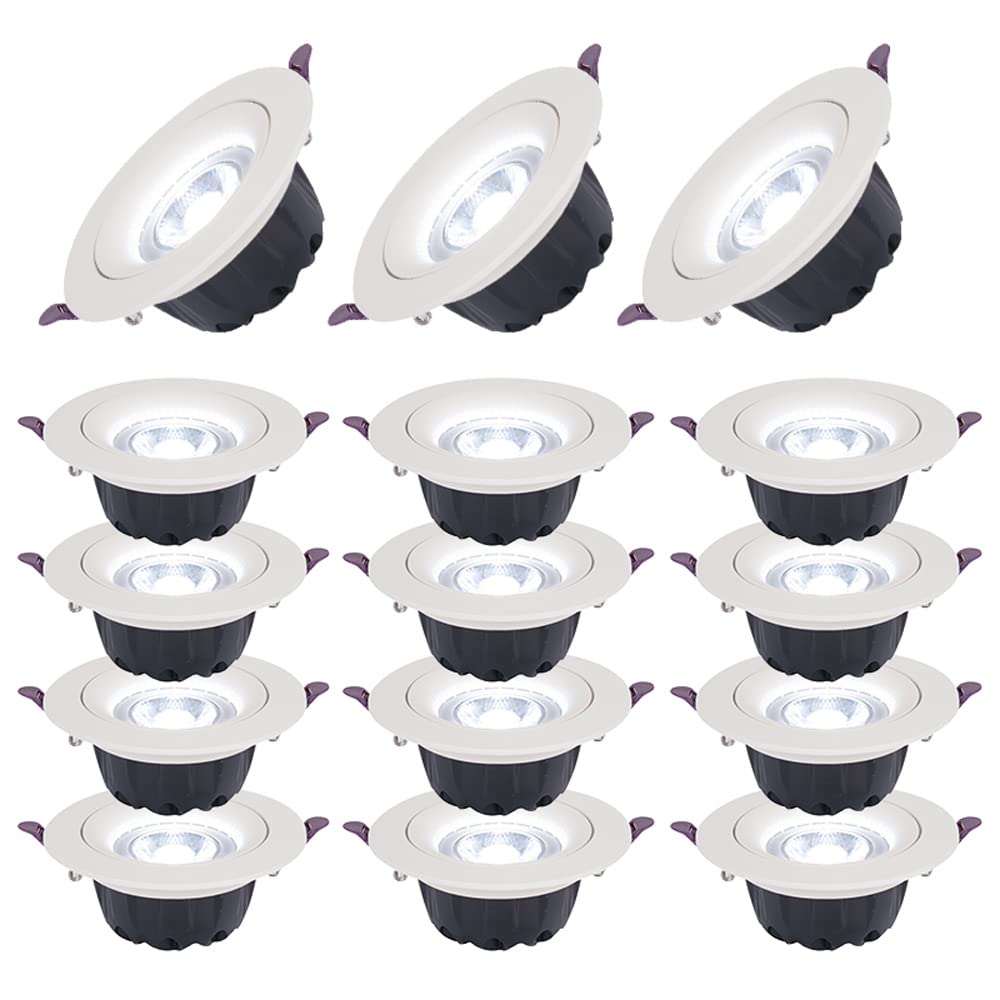 GTHTUHFD Pack Of 15,2/3/4-Inch Round Ceiling Downlight Retrofit Can Lights 5W,7W,12W,18W White Finish Recessed Lights For Industrial And Commercial Use-No Flicker,12w-6000k