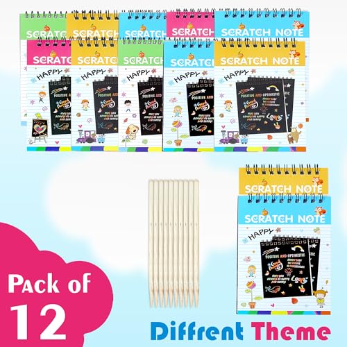 Image of GLUN Scratch Notepad for Kids, Random Nature Theme Pack of 12 with Magical Rainbow Color Sheets