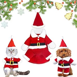Disfraz de Papá Noel de Pet, Disfraz de Navidad para Mascotas, Ropa de Gato de Navidad, Ropa para Mascotas de Navidad, Lindo Santa Claus Ropa de Fiesta, Traje de Perro Santa (Cinturón L)