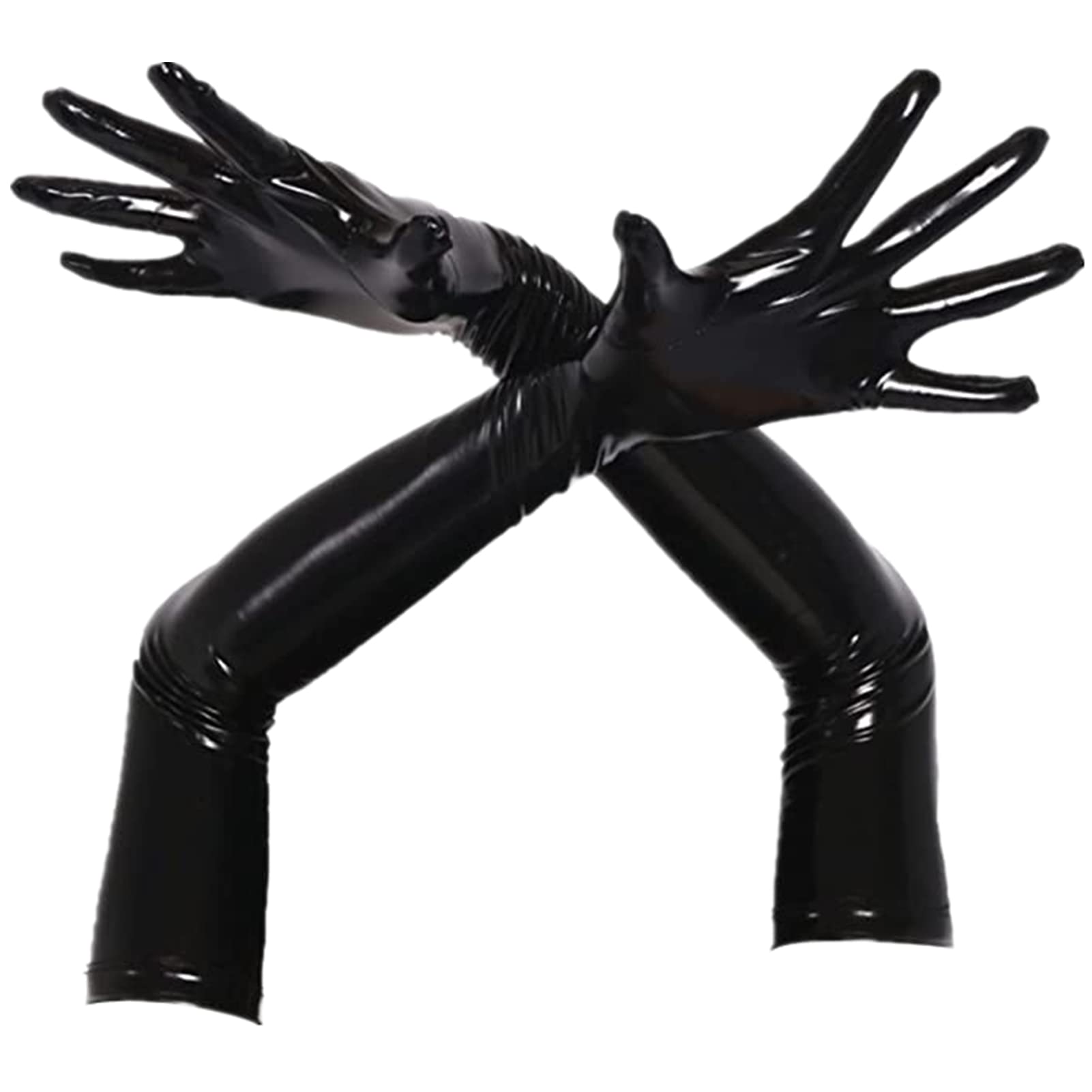 FEOYA Patent Leather Thigh High Socks for Women Pu Stockings Long Faux Leather Gloves Cosplay Accessories for Roleplay