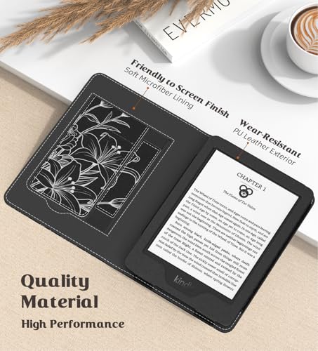 Image of MoKo Case for 6 inch Ebook(11th Generation, 2024 /2022) /(10th Gen,2019) /(8th Gen, 2016), Ultra Lightweight PU Shell Cover with Auto Wake /Sleep for E-Reader 2024, NOT for Kobo eReaders, Line Flower