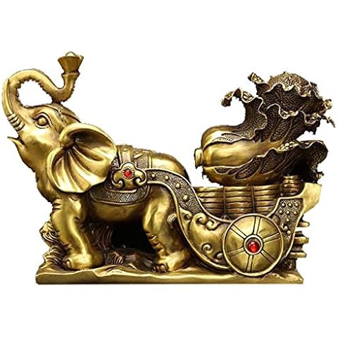 HUYYB Sculptures Home Decor Elephant, Lucky Figurine Gift Statue Souvenir/Tabletop Scenes/Collectible/Crafts Gift Attract Wealth,Gold_13.6x4x9.4inch Cover