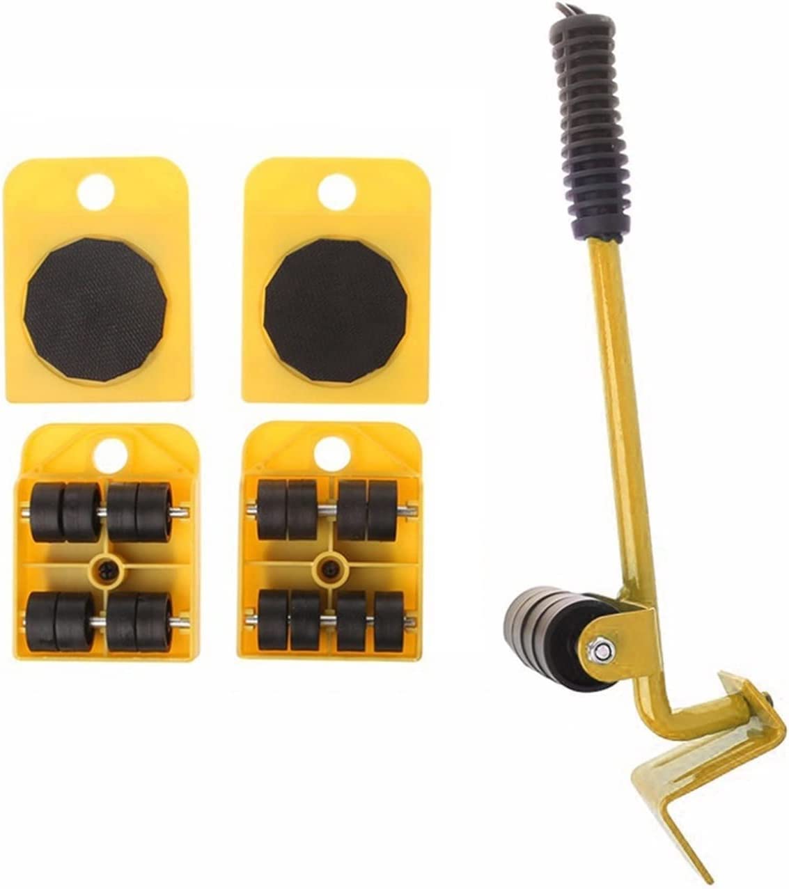 piede di porco barra di sollevamento, set di strumenti for la movimentazione di mobili 4 rulli + 1 sollevatore for il trasporto di ruote for oggetti pesanti Strumento for spostare la leva di sollevame
