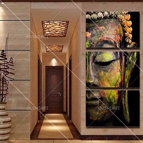 Hand-Painted Impressionist Buddha Head Oil Painting on Canvas 3 Panels Buddha Oil Painting No Frame (50x65CMx3pcs)