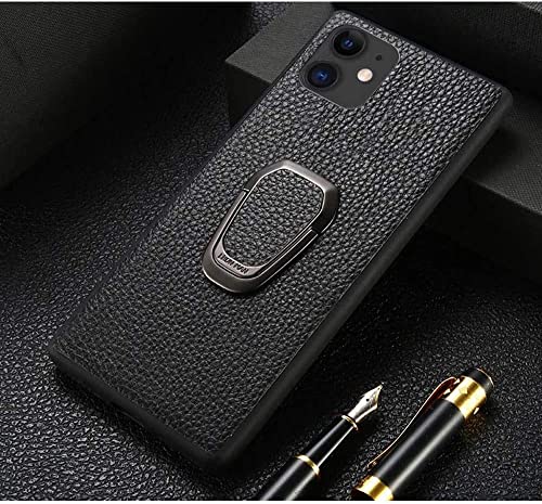 Housse de téléphone en cuir Apple iPhone 12 antichoc béquille noir KANUZ
