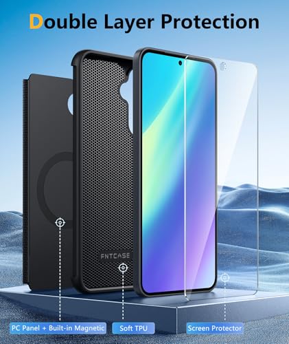 Image of FNTCASE for Galaxy A35-5G Phone Case - Samsung A35 5G Magnetic Cover [Fit for Magsafe] with Screen Protector, Anti-Slip Textured, TPU+PC Dual Layer Shockproof, Military Grade Drop Protection (Black)