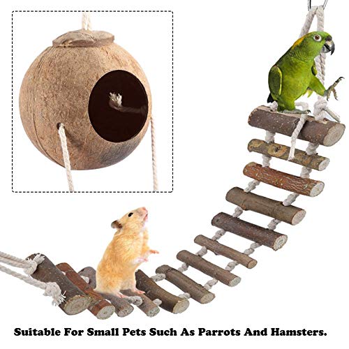 Coconut Shell Bird Nest Natuurlijke Kokosnoot Vogelnest Bird Nest With Ladder Bird Coconut House Swing Nest For Parrot… - Afbeelding 6