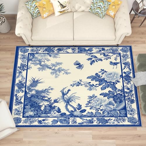 Tapete decorativo 5x7, azul y blanco floral miniatura 2