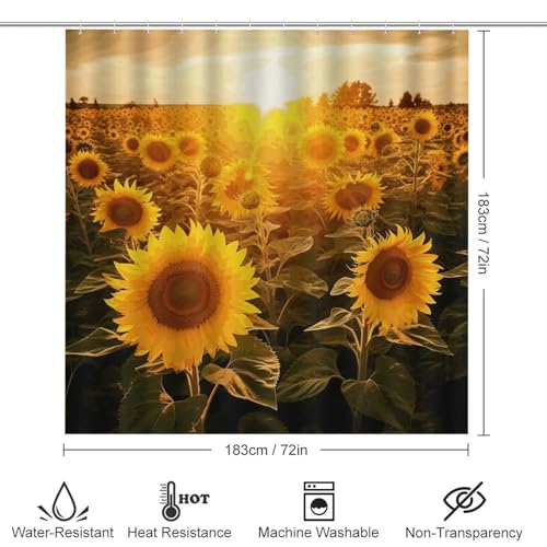 Rideau de douche tournesol avec tapis de bain antidérapant et 12 crochets