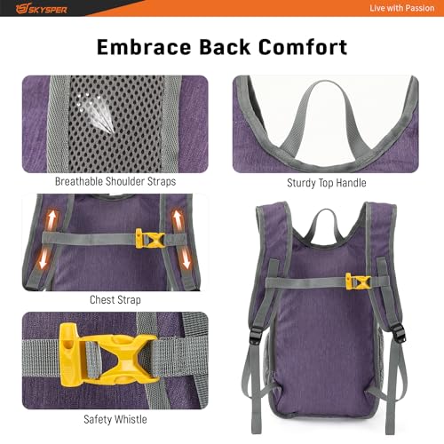 SKYSPER 15L Hiking Backpack Lightweight Foldable Daypack with Chest Strap Small Travel Rucksack for Women Men Packable Folding Bagpack for Travelling - Image 4