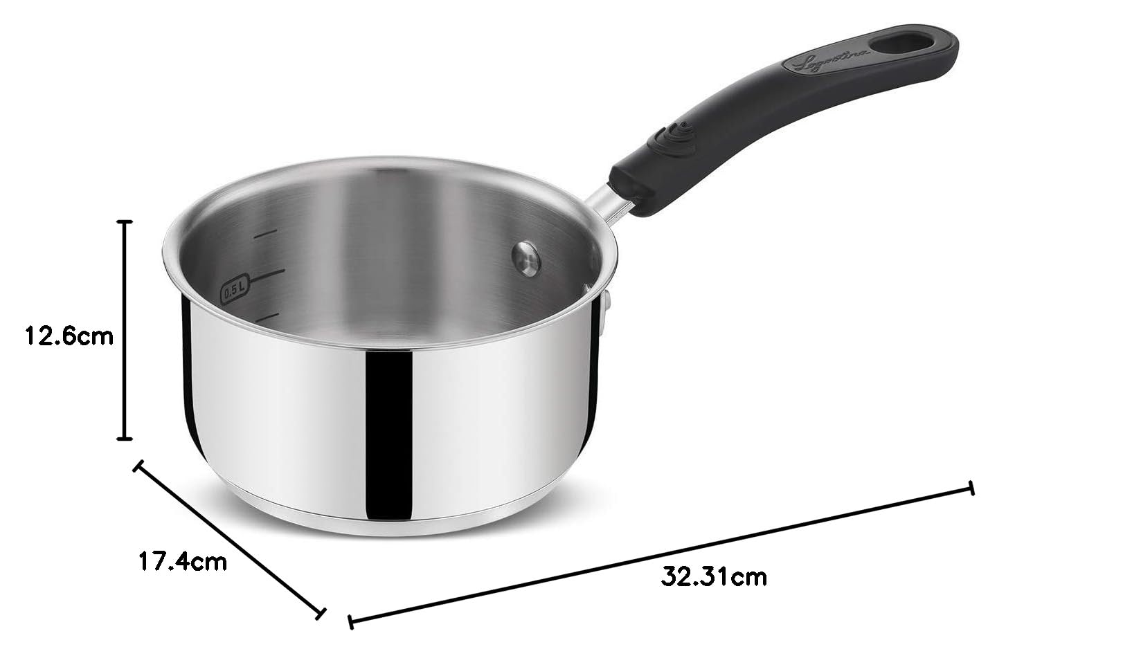 Lagostina Pratica Casseruola in Acciaio 18/10 con Manico Lungo in Silicone, Pentola per Induzione, Gas e Forno fino a 210°, 16 cm