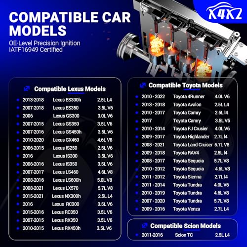 Image of X4XZ UF507 Ignition Coil & 4503 Double Iridium Spark Plug Replaces# UF587 | Fits for 2011-2019 TOYOTA Camry RAV4 Highlander Sienna Venza Tundra /Lexus ES300h NX300h /Scion TC 2.5L L4
