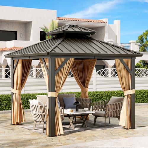 10'x10' Hardtop Gazebo, Heavy Duty Aluminum Permanent Hardtop Gazebo Outdoor