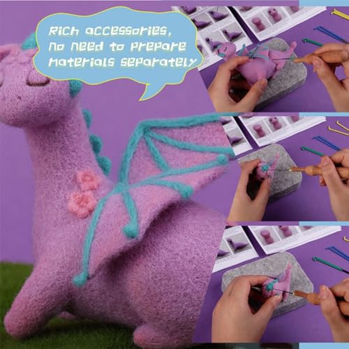Image of Needle Felting Kit - DIY Dragon Plush Toy Making Supplies, 2 Sizes with Tools & Wool (Beginner-Friendly Craft Kit)
