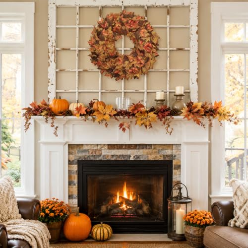 20" Fall Wreath for Front Door, Artificial Maple Leaves Autumn Wreath - image 7