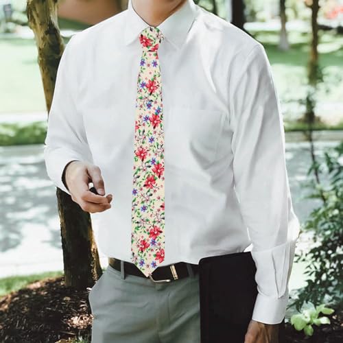 Image of Mantieqingway Men Skinny Tie Cotton Floral Necktie for Wedding Groomsmen Tie