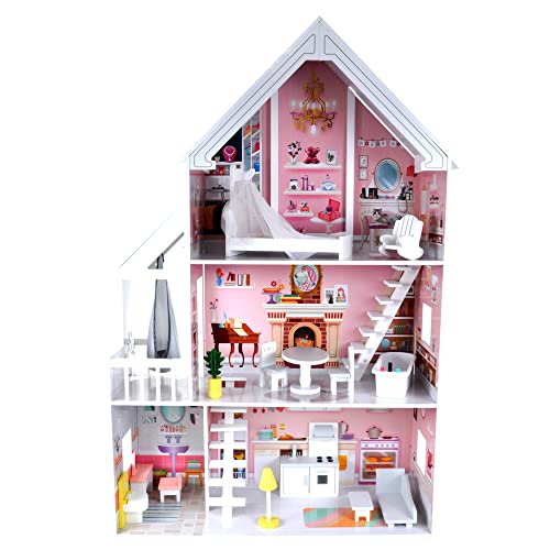 Bandits & Angels Puppenhaus Prinzessin Pink ab 3 Jahren - 126 cm hoch - inklusive 15 Möbeln -...